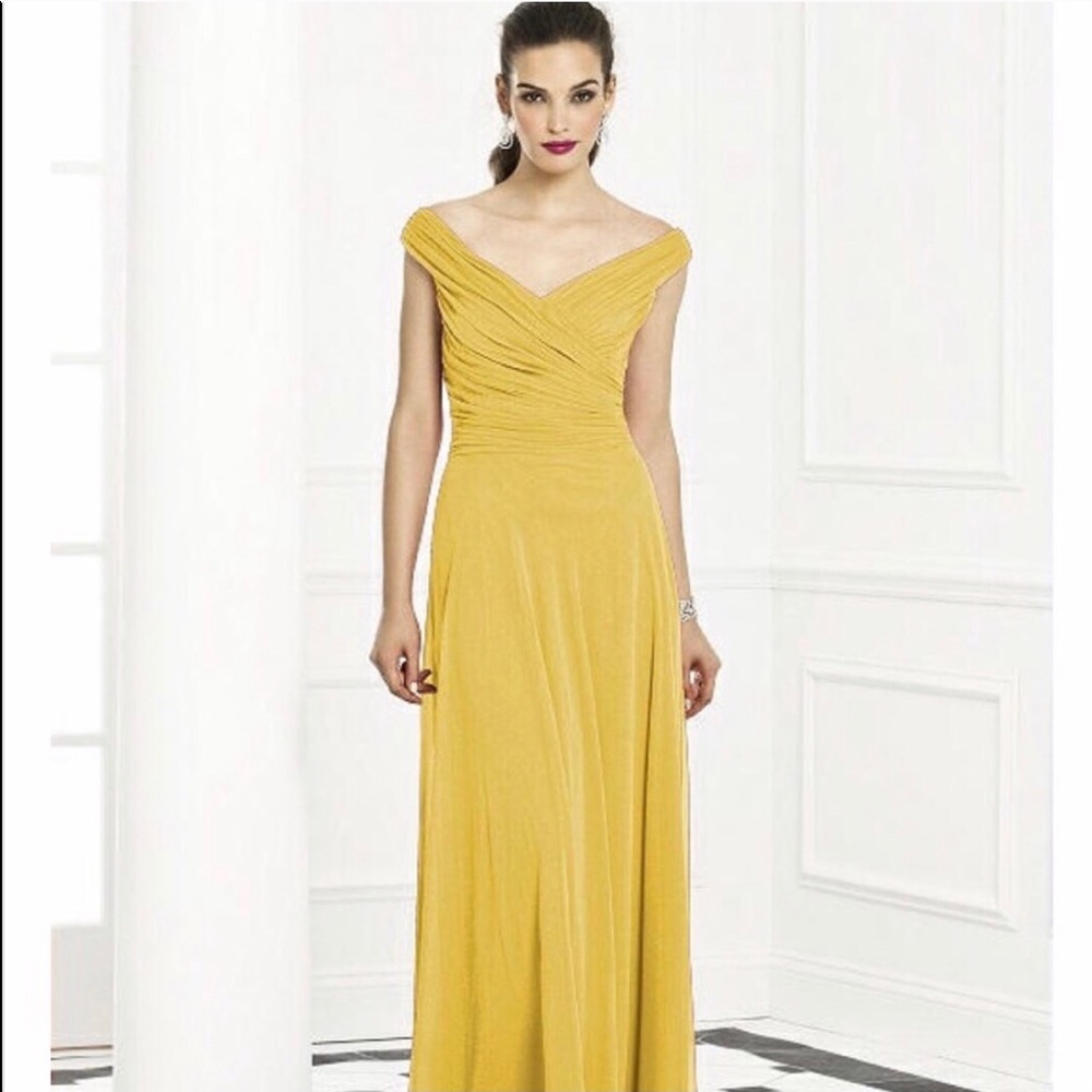 Dessy bridesmaid dress , color is Marigold